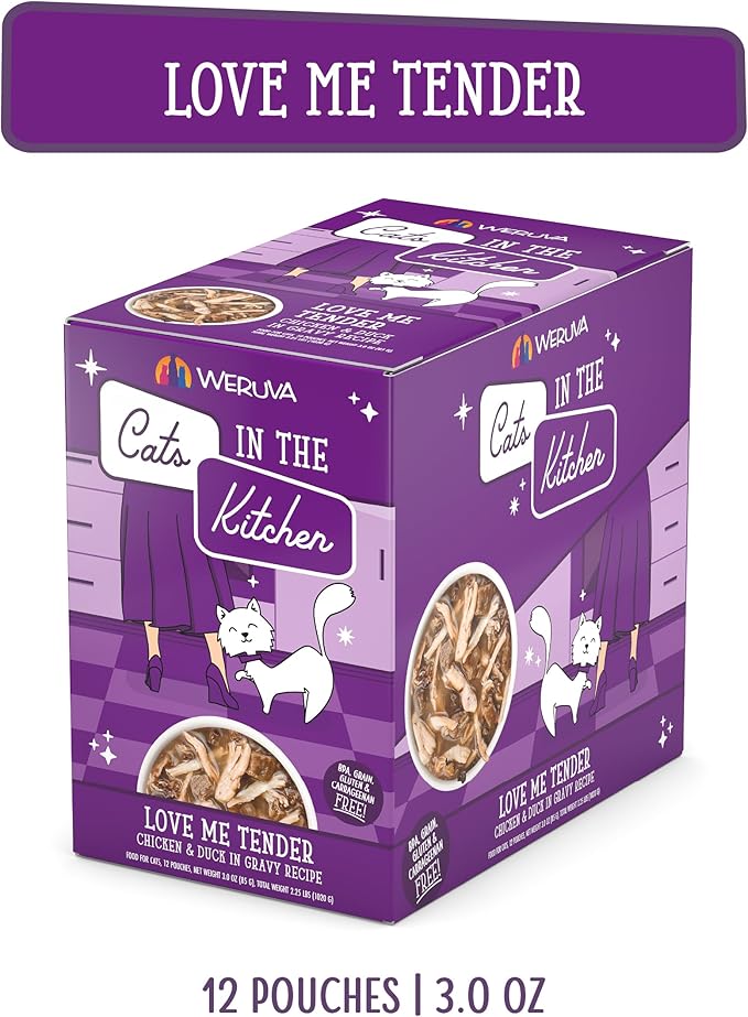 Weruva Cats in The Kitchen, Love Me Tender with Chicken &amp; Duck in Gravy Cat Food, 3oz Pouch (Pack of 12)