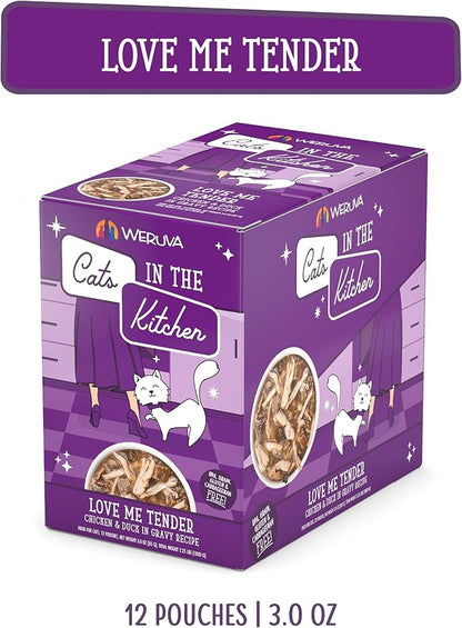 Weruva Cats in The Kitchen, Love Me Tender with Chicken &amp; Duck in Gravy Cat Food, 3oz Pouch (Pack of 12)