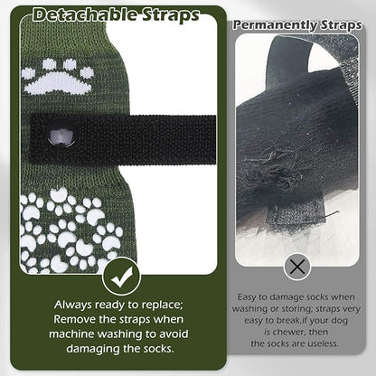 EXPAWLORER Anti Slip Dog Socks to Prevent Licking Paws, Shoes for Hot Pavement, Dog Booties for Small Medium Large Senior Dogs, Traction Control Boots &amp; Paw Protectors for Hardwood Floors ArmyGreen