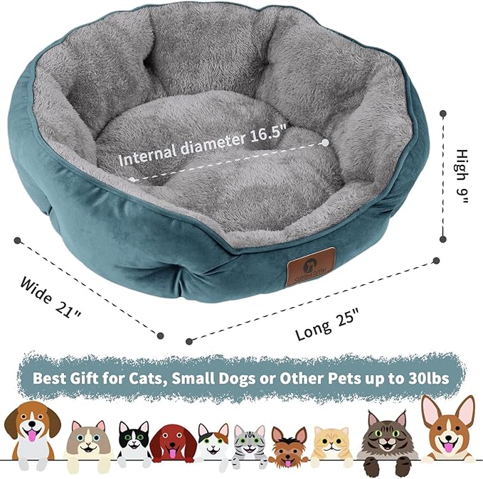 Asvin Medium Dog Bed for Medium Dogs, Cat Beds for Indoor Cats, Pet Bed for Puppy and Kitty, Extra Soft &amp; Machine Washable with Anti-Slip &amp; Water-Resistant Oxford Bottom, Teal, 25 inches
