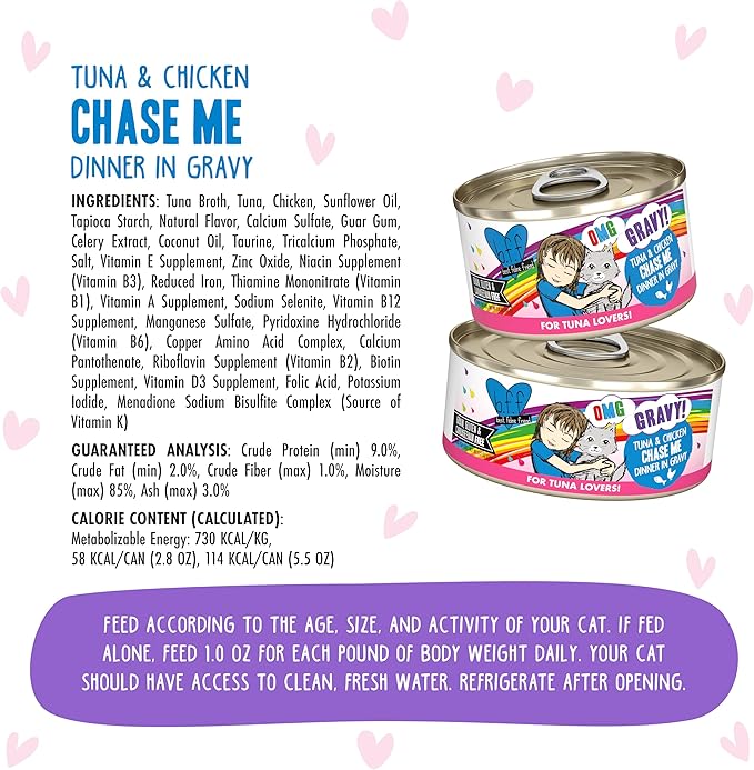 Weruva B.F.F. OMG - Best Feline Friend Oh My Gravy!, Tuna &amp; Chicken Chase Me with Tuna &amp; Chicken, 5.5oz Can (Pack of 8)