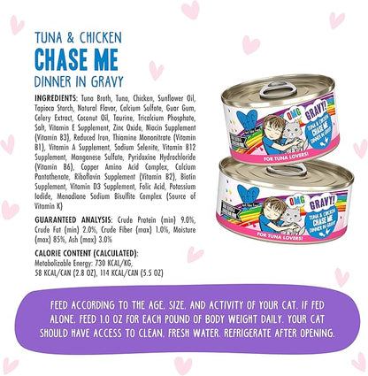 Weruva B.F.F. OMG - Best Feline Friend Oh My Gravy!, Tuna &amp; Chicken Chase Me with Tuna &amp; Chicken, 5.5oz Can (Pack of 8)