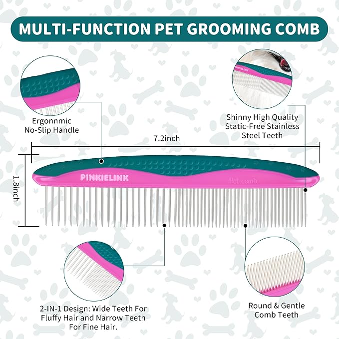 Professional 5 in 1 Pet Grooming Kit - Stainless Steel Dog &amp; Cat Grooming Scissors with Rounded Tip Blades for Safe Fur Trimming, Thinning Shears, Straight Scissors, and Pet Comb (Green 5 in 1)