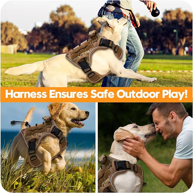 Heavy-Duty Tactical Dog Harness for Large Dogs, No Pull Adjustable Reflective Pet Vest with Molle System, K9 Military-Grade Control for Service Training, Outdoor &amp; 10+ Breeds, Desert Camo, Medium