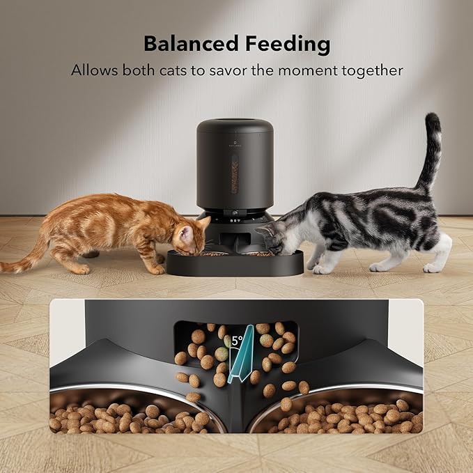 PETLIBRO Automatic Cat Feeder with Camera for Two Cats, 1080P HD Video with Night Vision, 5G WiFi Pet Feeder with 2-Way Audio for Cat &amp; Dog, Low Food &amp; Motion &amp; Sound Alerts, Dual Tray, Black 5L