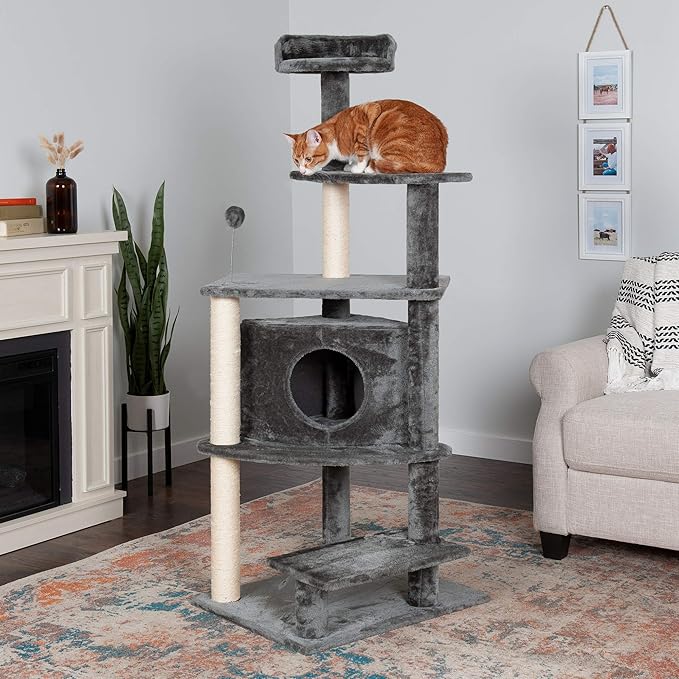 Furhaven 59.8" Tall Cat Tree for Indoor Cats, Ft. Sisal Scratching Posts, Condo, &amp; Toys - Tiger Tough Platform House Interactive Playground Tower - Gray, One Size
