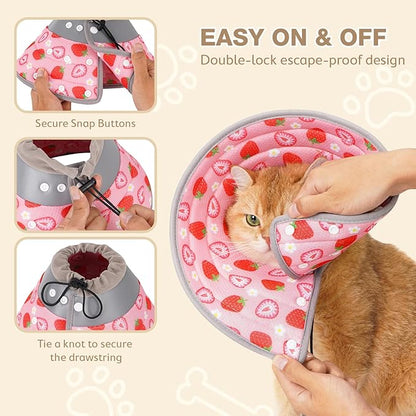 Avont Cat Cone Collar Soft to Stop Licking, Adjustable Foldable Lightweight Kitten Recovery Collar After Surgery for Small Dogs, Elizabeth Cone of Shame Alternative -Strawberry(S)