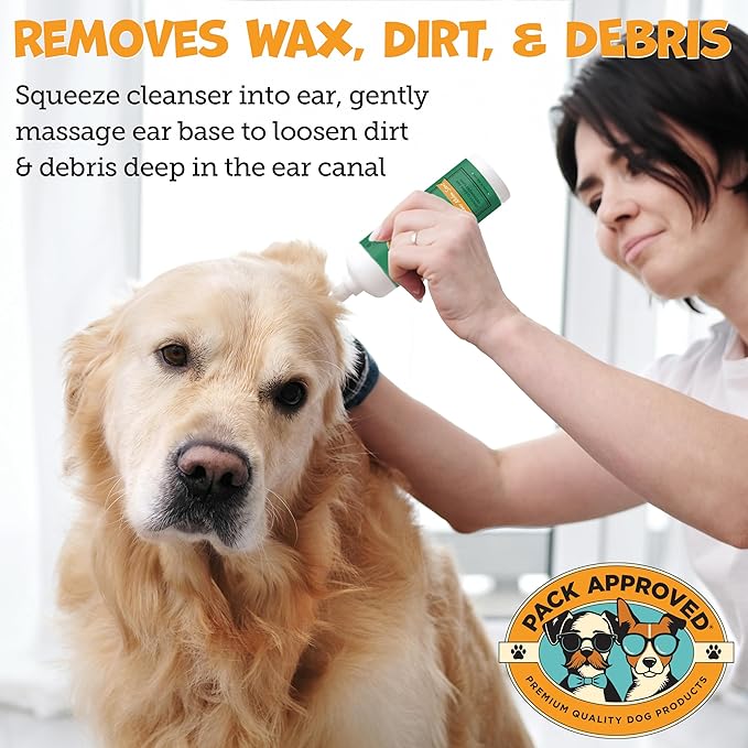 Cat &amp; Dog Ear Cleaning Solution - Helps Remove Wax, Debris, and Dirt - Non-Stinging, Non-Burning Daily Use Formula - Cat &amp; Dog Ear Wash for Itchy Ears - Cucumber Melon Scent (8oz)