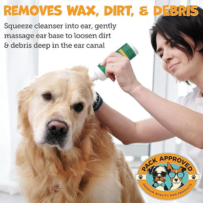 Cat &amp; Dog Ear Cleaning Solution - Helps Remove Wax, Debris, and Dirt - Non-Stinging, Non-Burning Daily Use Formula - Cat &amp; Dog Ear Wash for Itchy Ears - Cucumber Melon Scent (8oz)