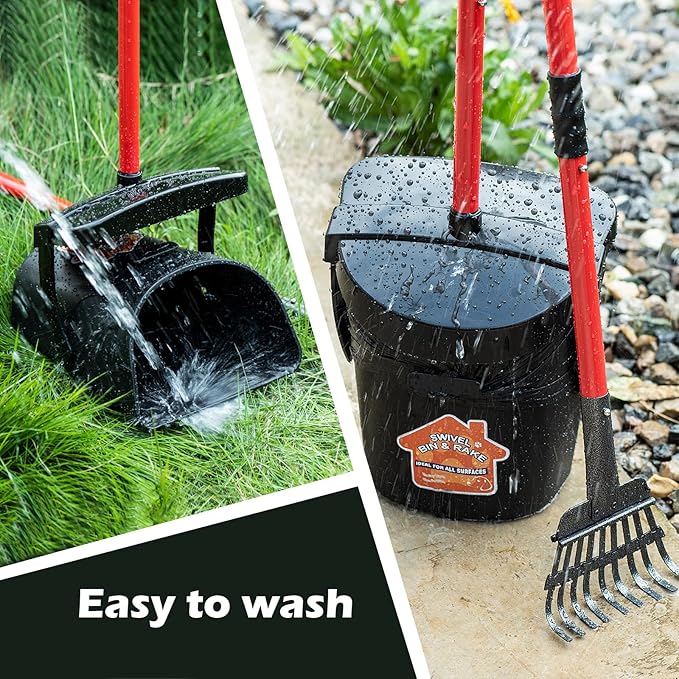 Pooper Scooper Large Swivel Bin &amp; Rake for Large &amp; Small Dogs Non-Breakable Dog Poop Scooper with 20 Waste Bags Easy to Clean Pet Waste Use on Grass, Dirt or Gravel - Pet Supplies