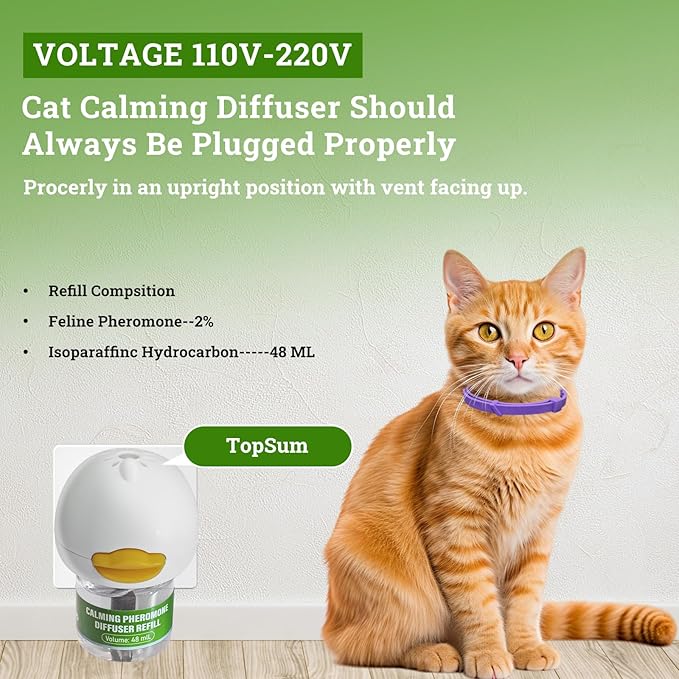 2 Diffusers&amp; 6 Refills +2pcs Calming Collar Cat Calming Diffuser, Plug in Diffuser Cat Pheromone Calming Diffuser Starter Kit Helps Ruduce Anxious, Anti-Stress &amp; Comforts Cats
