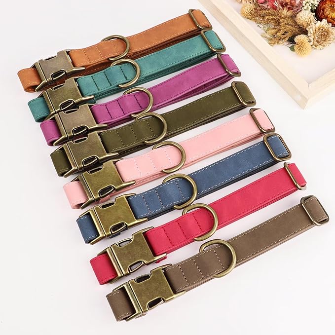 Didog Soft PU Leather Dog Collar, Stylish Quick Released Dog Collar for Large Dogs, Easy Clean Adjustable Pet Collar for Daily Walking, Brown, XL Fit 17-27" Neck