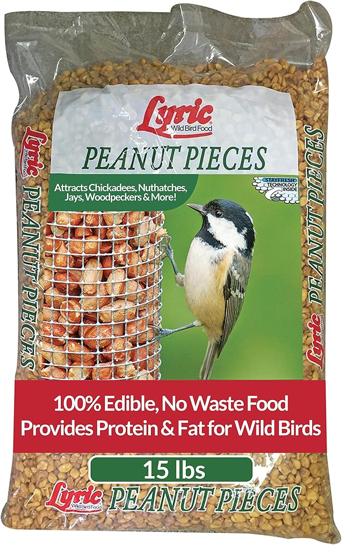 Lyric Peanut Pieces Wild Bird Seed - No Waste Bird Food - Attracts Titmice, Woodpeckers, Chickadees &amp; More - 15 lb bag