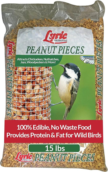 Lyric Peanut Pieces Wild Bird Seed - No Waste Bird Food - Attracts Titmice, Woodpeckers, Chickadees &amp; More - 15 lb bag