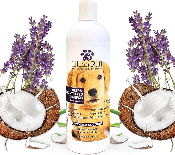 Lillian Ruff High Concentrate Professional Grooming Shampoo for Dogs with Hydrating Essential Oils – 30:1 Concentration for Bathing System - Clean, Condition, &amp; Deodorize Dry, Sensitive Skin (16oz)