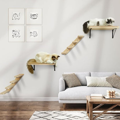 Cat Wall Furniture Set, 2PCS Cat Shelves &amp; 2PCS 4 Steps Wall Shelves Stairs Tower Climbing Scratching Perches for Climbing Sleeping, Playing