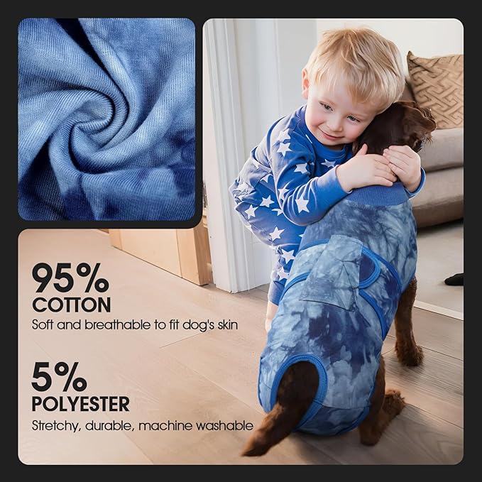 FUAMEY Recovery Suit for Dogs After Surgery,Soft Breathable Dog Bodysuit E-Collar &amp; Cone Alternative Surgical Suit,Male Female Dog Neuter Spay Suits Anti Licking Wounds Onesie Blue Tie Dye XS