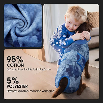 FUAMEY Recovery Suit for Dogs After Surgery,Soft Breathable Dog Bodysuit E-Collar &amp; Cone Alternative Surgical Suit,Male Female Dog Neuter Spay Suits Anti Licking Wounds Onesie Blue Tie Dye S
