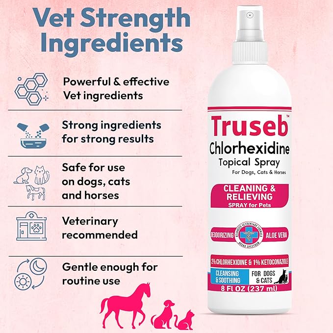 Truseb Topical Ketoconazole and Chlorhexidine Spray for Dogs, Cats, and Horses with Aloe - 8 oz (Ketoconazole &amp; Chlorhexidine Spray, 8 oz)