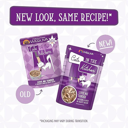 Weruva Cats in The Kitchen, Love Me Tender with Chicken &amp; Duck in Gravy Cat Food, 3oz Pouch (Pack of 12)