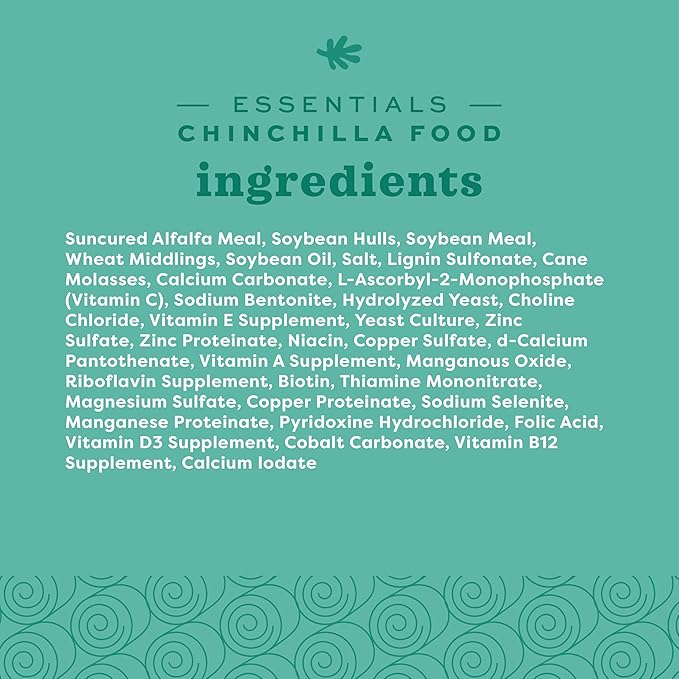 Oxbow Essentials Chinchilla Food, Made with Oxbow Alfalfa, Vitamin &amp; Mineral Rich Food for Chinchillas, Small Animal Pet Pellets, Made in USA, High Fiber, 10 lb Bag
