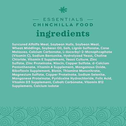 Oxbow Essentials Chinchilla Food, Made with Oxbow Alfalfa, Vitamin &amp; Mineral Rich Food for Chinchillas, Small Animal Pet Pellets, Made in USA, High Fiber, 10 lb Bag
