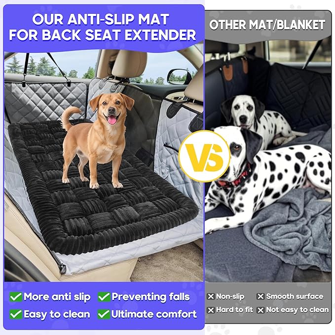 Dog Car Bed Mat, Non-Slip Backseat Extender Pet Blanket, Plaid Dog Bed for SUVs, Sedans &amp; Trucks, Chew-Resistant Travel Pad for Dogs, Easy Clean &amp; Scratch-Proof &amp; Comfort (50"x24.6") Black