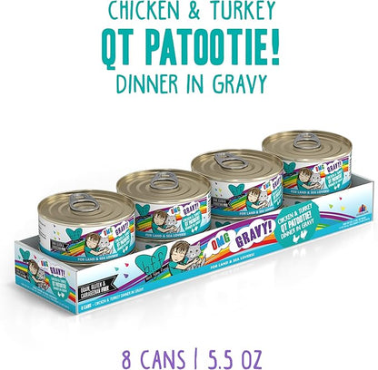 Weruva B.F.F. OMG - Best Feline Friend Oh My Gravy!, QT Patootie! with Chicken &amp; Turkey in Gravy Cat Food, 5.5oz Can (Pack of 8)