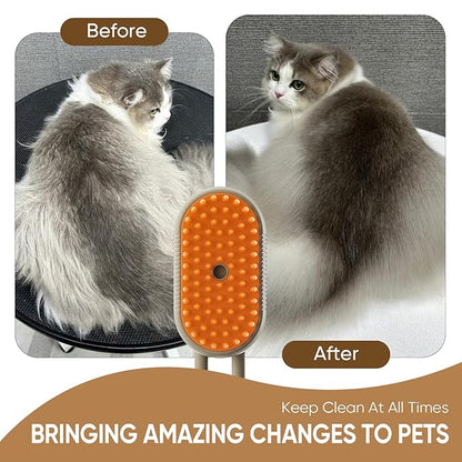 4-in-1 Cat Steam Brush for shedding–Self-Cleaning Comb for Long and Short Hair Cats and Dogs, Steam Pet Brush for Hair Removal, Vibrating Message, Grooming &amp; Relaxation (Khaki)