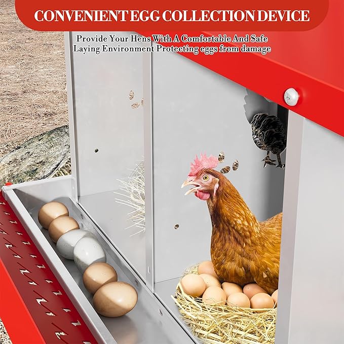 8 Hole Chicken Nesting Box with Roll Out Egg Tray, Rustproof &amp; Ventilated Chicken Laying Boxes for Hens, Chickens, Ducks | Easy-Clean Poultry Coop Accessories