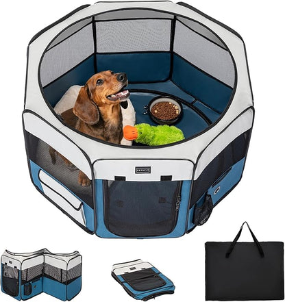 PETSFIT Portable Dog Playpen,36" Dog Play Pen Indoors with Removable Waterproof Mat &amp; Zippered Roof | RV, Camping, Travel Dog Pen | Whelping &amp; Cat Observation Space(36" L x 36" W x 21" H)