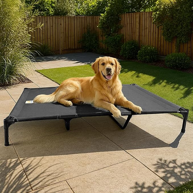 Canvas Elevated Dog Bed, Durable Chew Proof Outdoor Raised Pet Cot for Extra Large Dogs, Waterproof, Breathable, Portable, Washable, Easy Assembly, Sturdy Frame for Camping &amp; Travel, Dark Grey