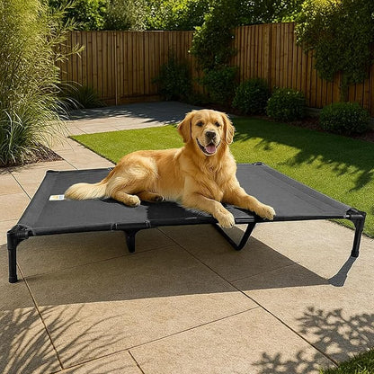 Canvas Elevated Dog Bed, Durable Chew Proof Outdoor Raised Pet Cot for Extra Large Dogs, Waterproof, Breathable, Portable, Washable, Easy Assembly, Sturdy Frame for Camping &amp; Travel, Dark Grey
