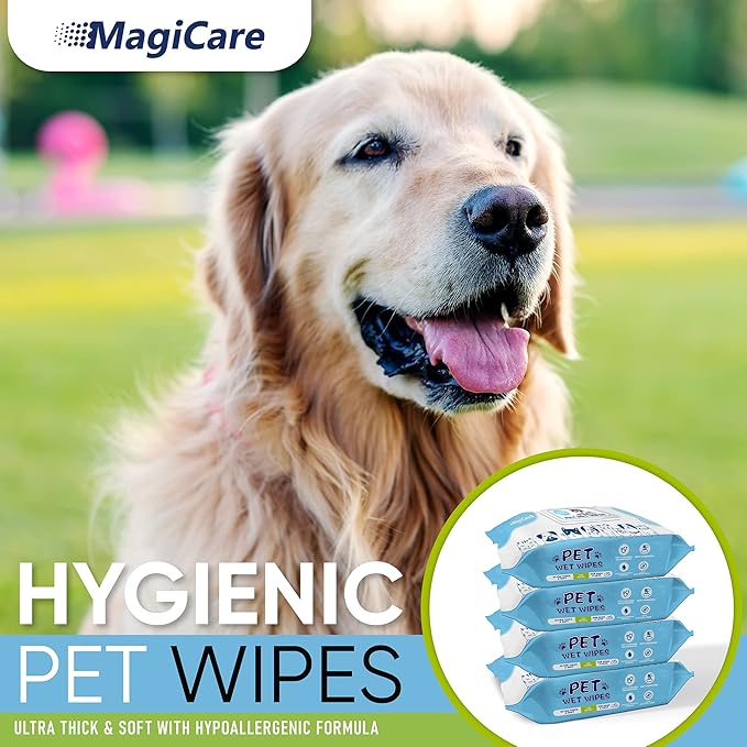 MAGICARE Pet Wipes – 400 pcs Dog Wipes – 8x8 Inch Unscented Dog Paw Cleaner Wipes for Body, Ears, Face, and Skin – Ultra Thick &amp; Soft with Hypoallergenic Formula – Ideal Pet Wipes for Dogs &amp; Cats