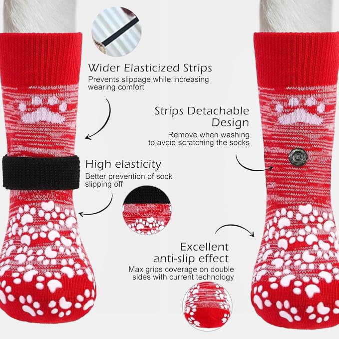 EXPAWLORER Anti Slip Dog Socks to Prevent Licking Paws, Dog Shoes for Hot Pavement, Dog Booties for Small Medium Large Senior Dogs, Traction Control Boots &amp; Paw Protectors for Hardwood Floors