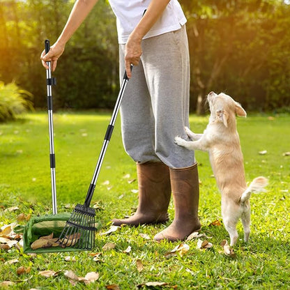 Toozey Unbreakable Dog Pooper Scooper with Extra Large Stainless Metal Poop Tray &amp; 43.31" Long Handle Rake Scoop, Easy Waste Cleanup for Large, Medium, Small Dogs with 20 Bags