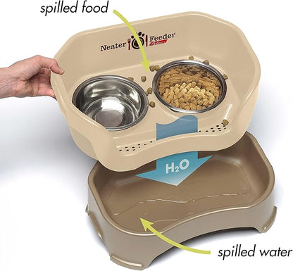 Neater Feeder Deluxe Mess Proof Dog Bowls Elevated for Medium Sized Breeds – Made in USA – No Spill Raised Slow Feeder Elevated Dog Bowl Stand, Stainless Steel Food and Water Bowl Set, Cappuccino
