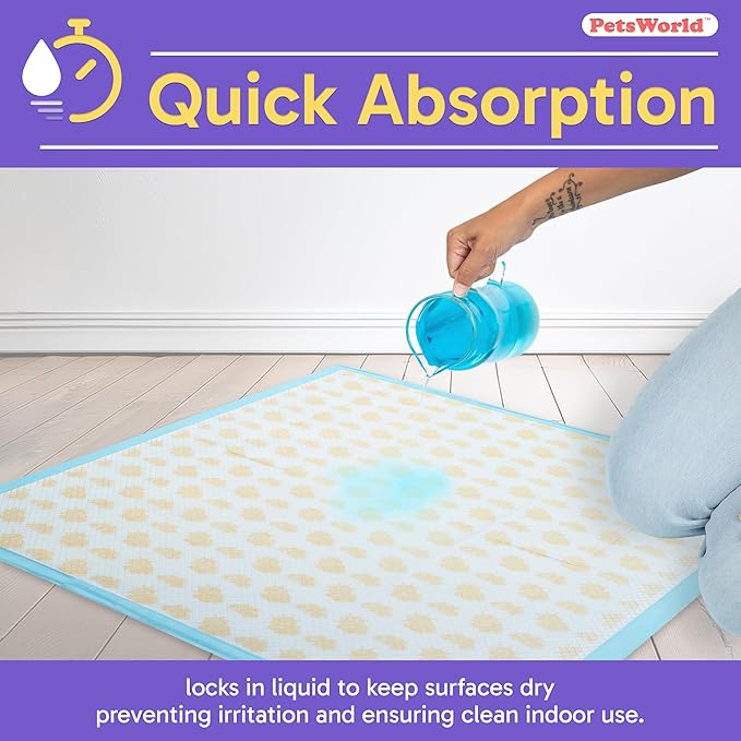 PETSWORLD Giant Dog Potty Pads, Odor-Eliminating, 36" x 36", Ultra Absorbent 5-Layer Leak-Proof Training Pads for Dogs &amp; Cats (36x36 Health Indicating, 50 Count)