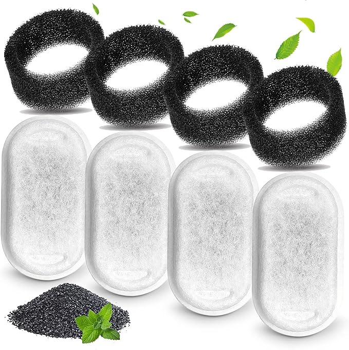 Cat Water Fountain Filters, Compatible with Stainless Steel Pet Fountain Replacement Filters for Cat Fountain (4 Filters&amp; 4 Sponges)