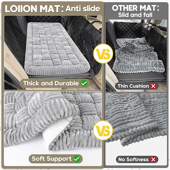 Dog Car Bed Mat, Non-Slip Backseat Extender Pet Blanket, Plaid Dog Bed for Trucks, Sedans &amp; Large SUVs, Chew-Resistant Travel Pad for Dogs, Easy Clean &amp; Scratch-Proof &amp; Comfort（56"x28.7" Light Gray
