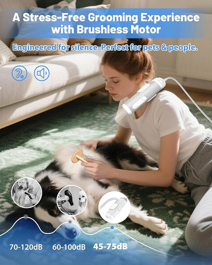 Hands-Free Dog Hair Dryer – Low Noise Pet Grooming Blower for Small &amp; Medium Dogs Cats, Fast Drying, Adjustable Heat &amp; Speed, Portable (Gray)