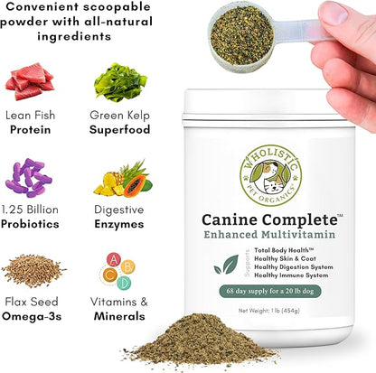 Wholistic Pet Organics Canine Complete - Dog Multivitamin Powder - 1 Lb - Daily Dog Vitamins and Supplements for Homemade Food - Immune System, Skin, Coat &amp; Overall Health - Small and Large Breed