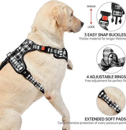 NESTROAD Dog Harness (Checkered Black,S) with Leash, Reflective, Adjustable, Soft Padded, Easy Control Handle, for Small Dogs, Front &amp; Rear Clip Design
