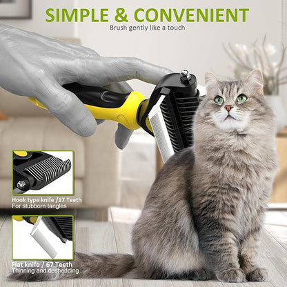 Spring Blossoms-2 in 1 Professional Grooming Rake for Cats &amp; Dogs-Dematting Comb for Easy Mats &amp; Tangles Removing,Pet Brush Safe No More Nasty Shedding and Flying Hair (Lemon Yellow)