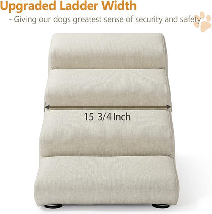 Senneny Imitation Linen Faux Leather Dog Stairs, for Pets up to 150 lbs, Waterproof, Scratch Resistant Pet Steps/Stairs with High Density Foam and Detachable Wooden Legs, Light Beige Linen, 4 Step