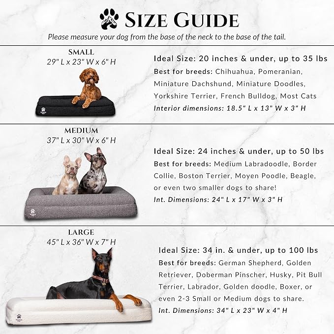 Luxury Boucle Fabric Orthopedic Dog Bed with Memory Foam | Breathable Comfort and Washable Dog Couch Bed with Waterproof Liner &amp; Cover | Ideal Sofa Beds for Medium Dogs - Grey 37" x29x7.7