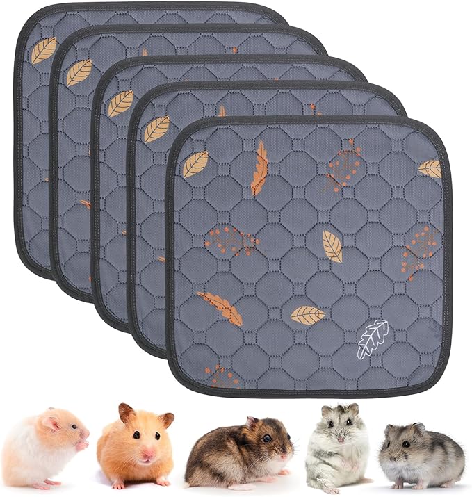 Sunheir Washable Pee Pads for Small Pet 5-Pack, Reusable Pet Training Pads Absorbent &amp; Leak-Free, Waterproof Pee Pads for Dog Cat Rabbit Guinea Pig Hamster, Whelping Pad (Leaves - Deep Grey, 12x12)