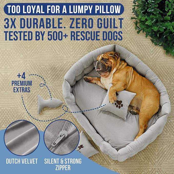 Luxury Dog Bed Chesterfield – Handcrafted Velvet Throne for Dogs | Joint Support, Calming &amp; Temp-Regulating Comfort | Durable 5+ Years, Anti-Claw, Washable 100+ Times – L, Gray