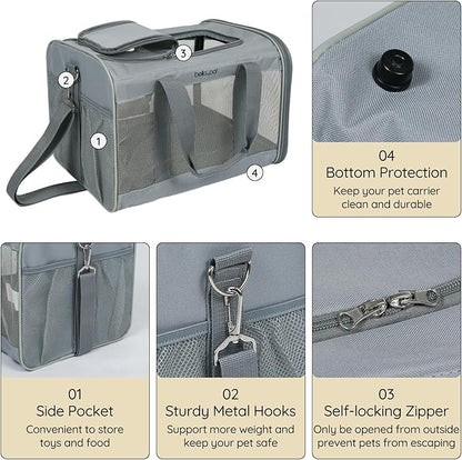 BELLA &amp; PAL Cat Carrier Travel Bag, Airline Approved Lightweight Cat Carrier, Soft Sided Pet Carrier for Puppy Dogs Up to 18lbs, Collapsible Kitten Bag with Removable Waterproof Mat, Ventilated Mesh