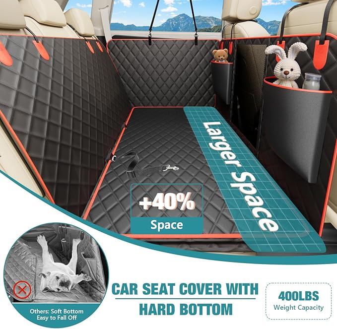 Waterproof Dog Car Seat Cover for Back Seat – Heavy Duty Back Seat Extender for Dogs with Hard Bottom, 7-Layer Protection, Non-Slip &amp; Scratchproof, Easy to Install (Red)